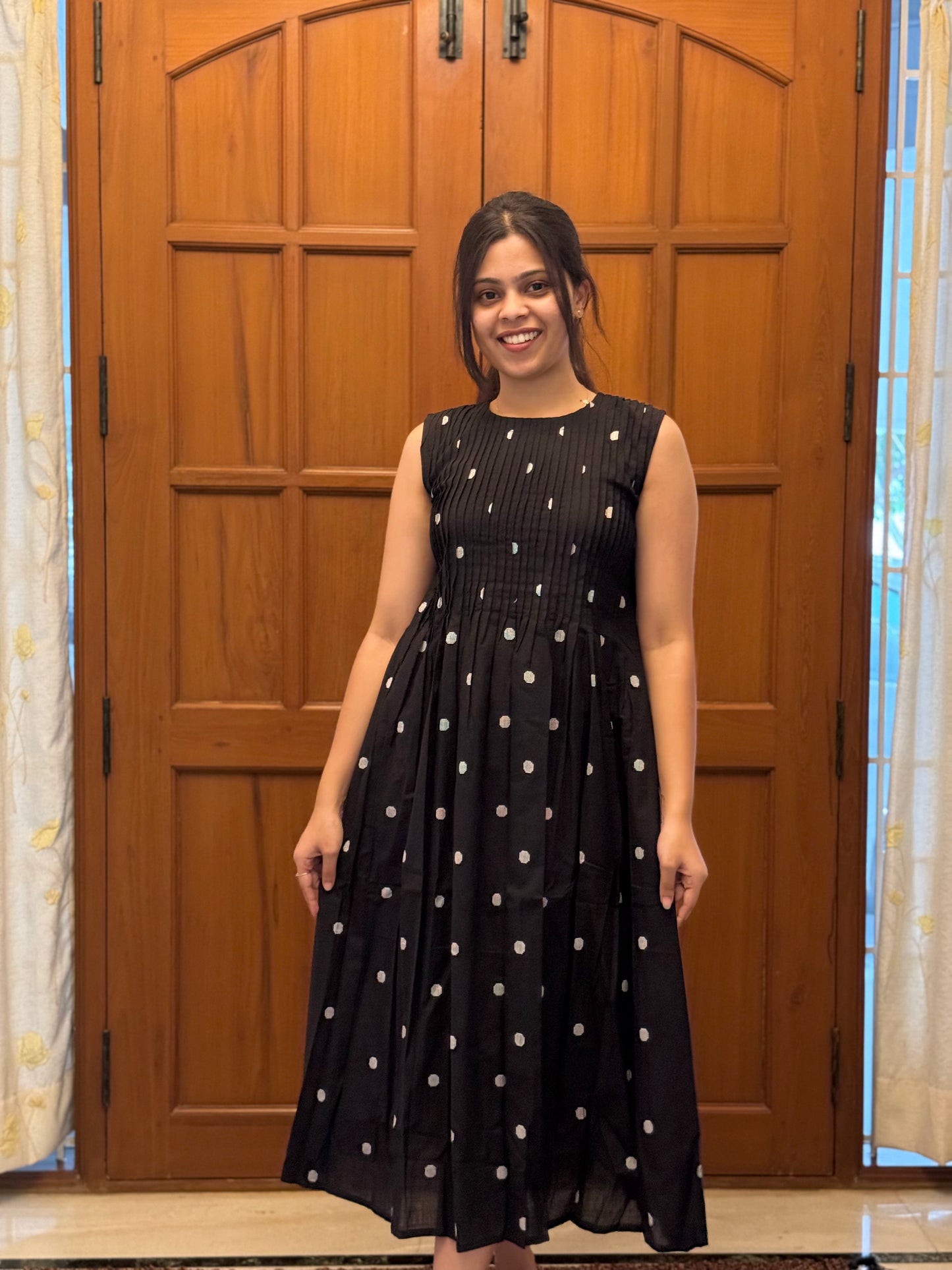 Black polka Pintuck Dress