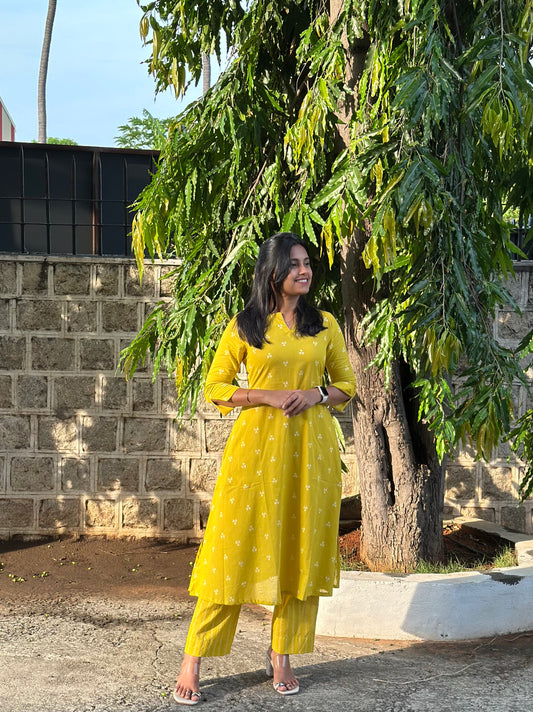 Lime yellow handloom Aline cords